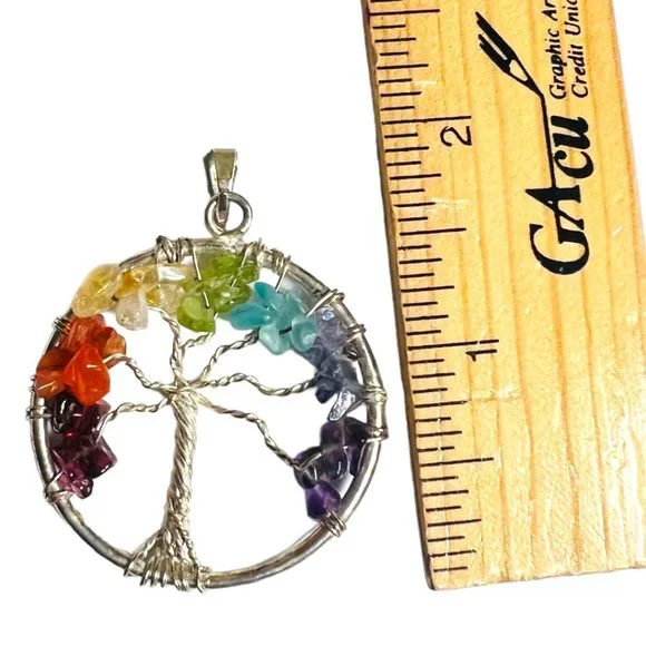 Artisan Wire-Wrapped Tree Pendant Multi Gemstone Vintage 70s Handcrafted EUC - Picture 7 of 7